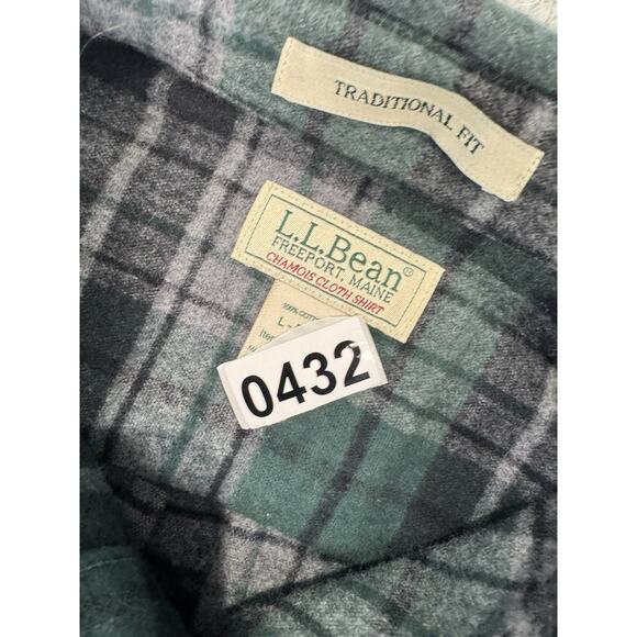 LL Bean Shirt Men Large Green Plaid Chamois Flannel Vintage Heavyweight Trad Fit - Picture 15 of 15